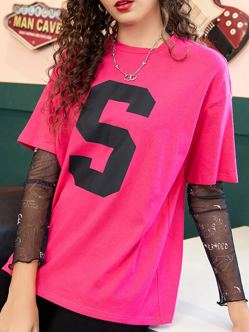 Letter Graphic Round Neck Half Sleeve T-Shirt, image 3