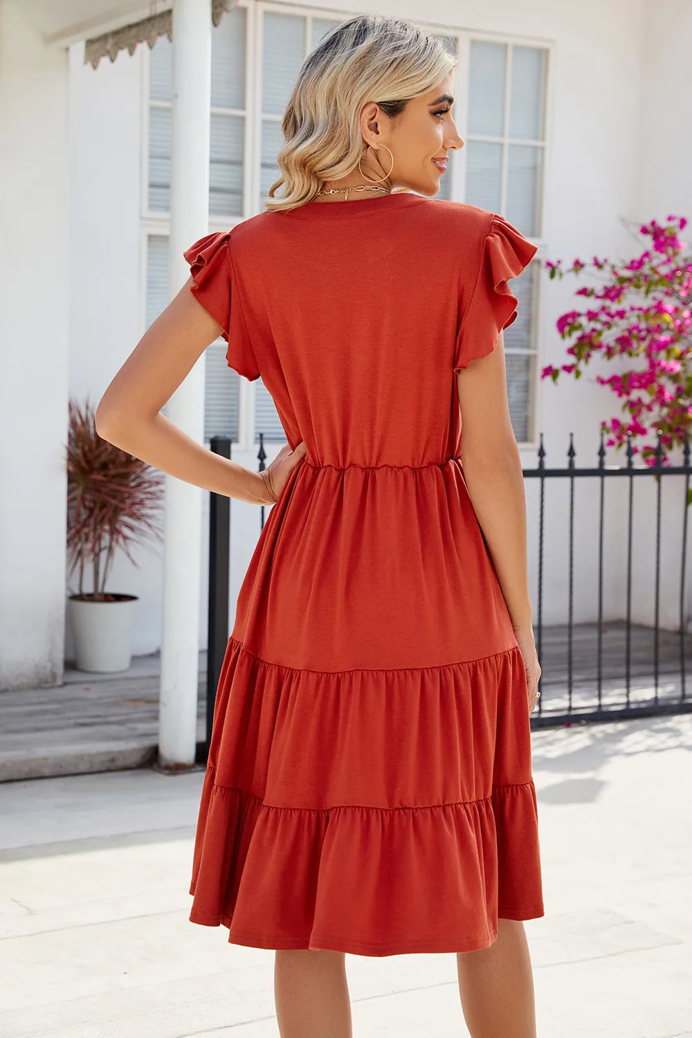 Ruched Notched Cap Sleeve Dress, image 14