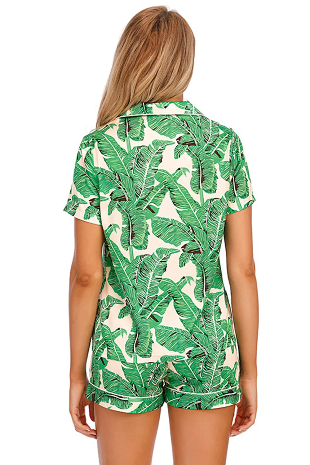 Printed Button Up Short Sleeve Top and Shorts Lounge Set, image 21