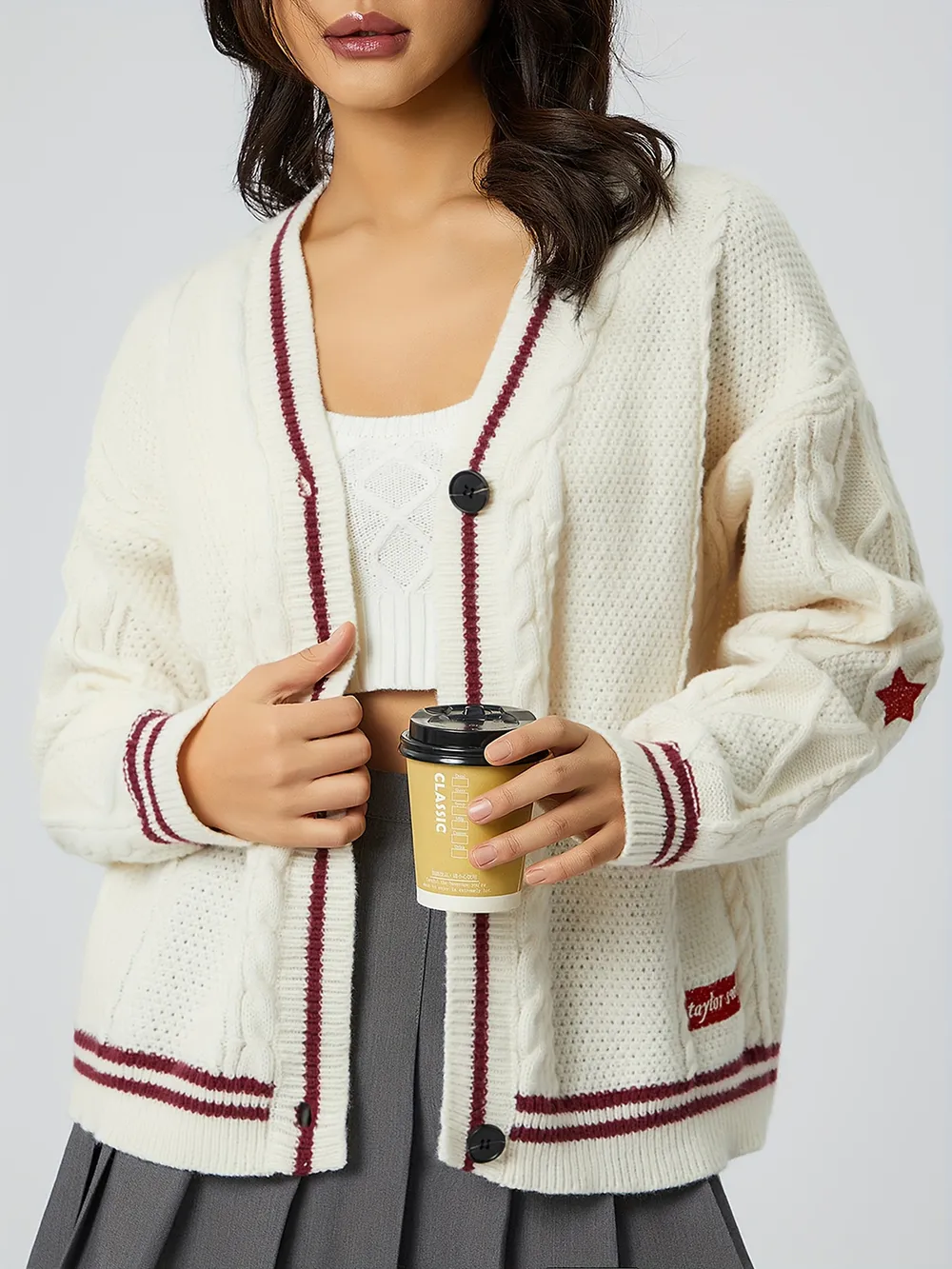 Star Embroidered V-Neck Long Sleeve Cardigan, image 7