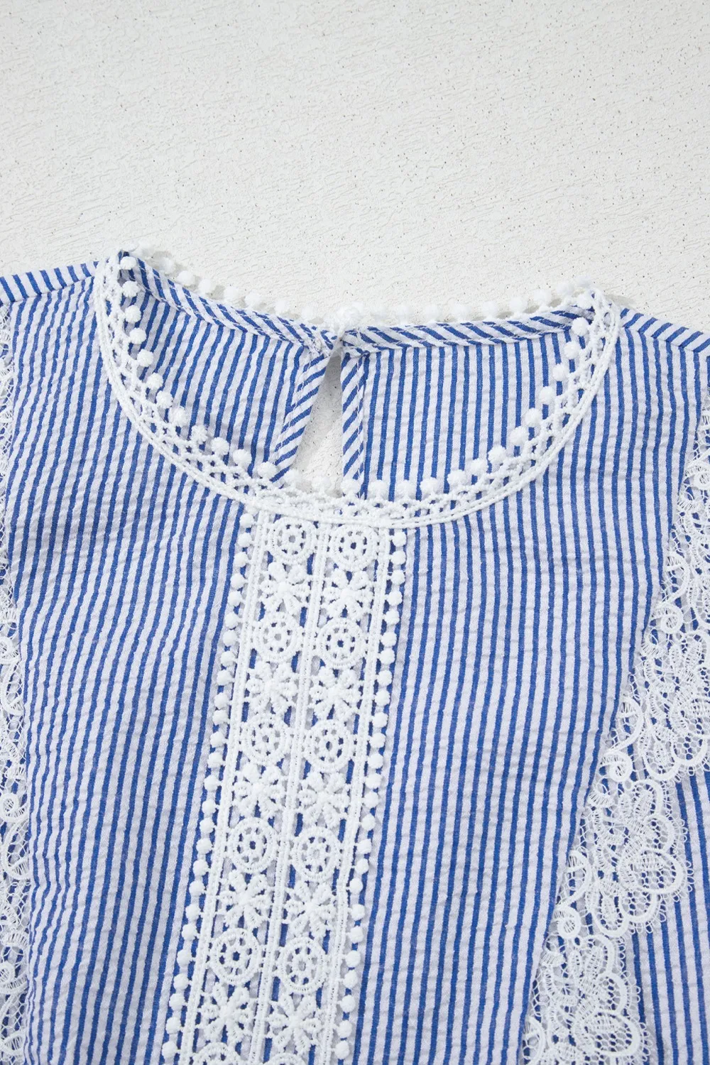 Stripe Lace Patchwork Crew Neck Sleeveless Top, image 5