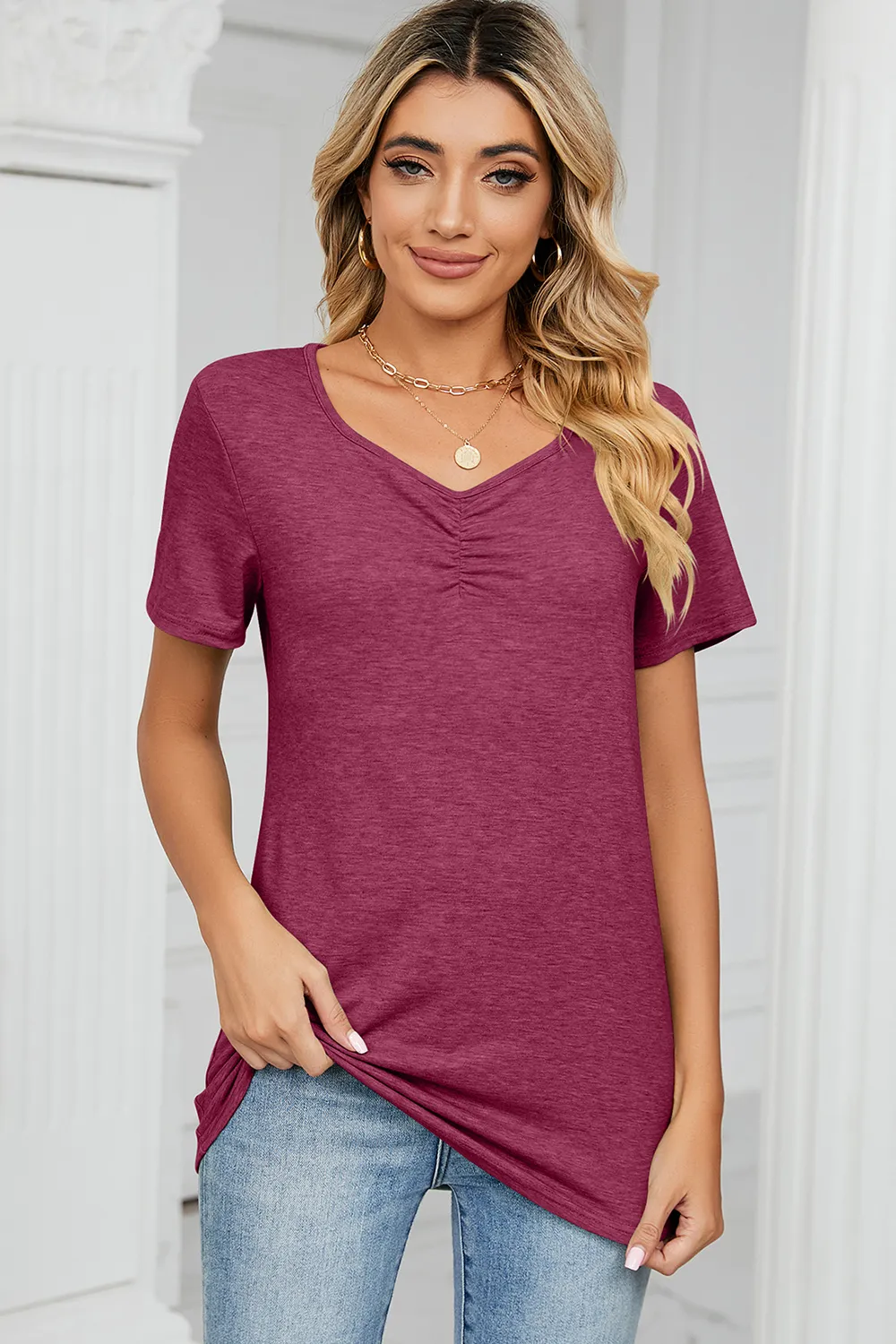 Ruched Heathered Short Sleeve T-Shirt, image 11