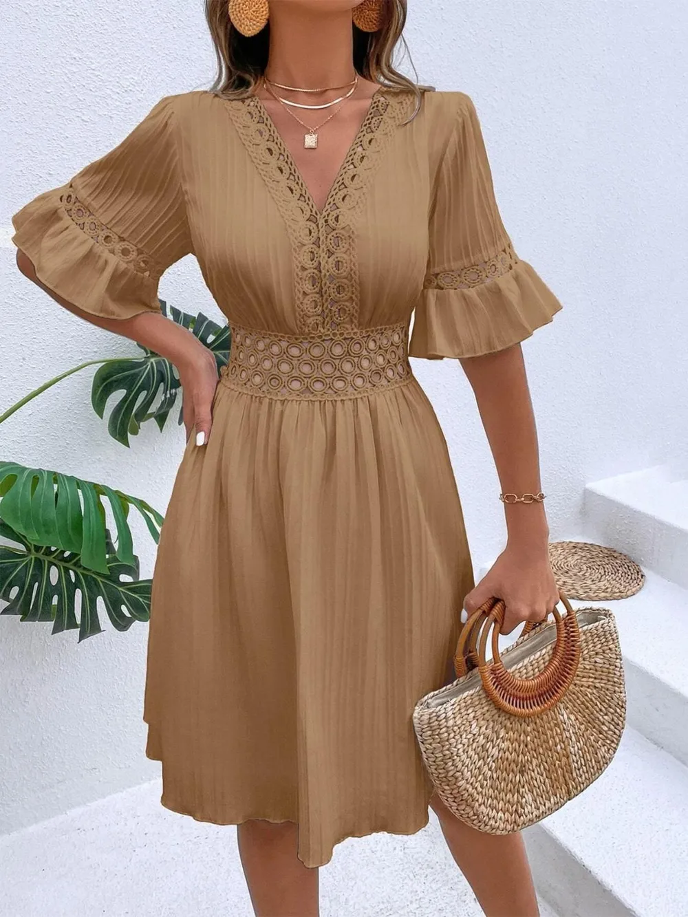 Cutout V-Neck Flounce Sleeve Mini Dress, image 16