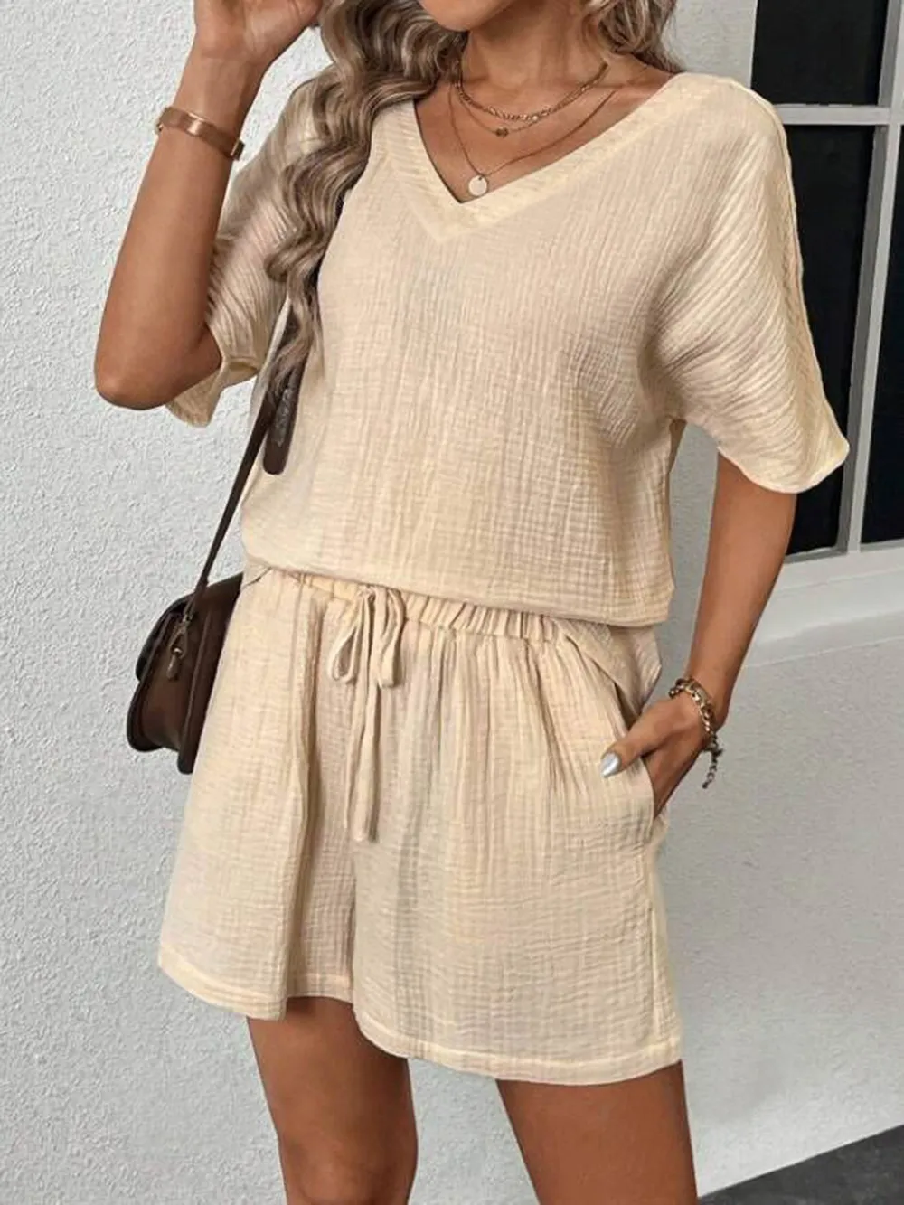 V-Neck Half Sleeve Top and Shorts Set, image 11