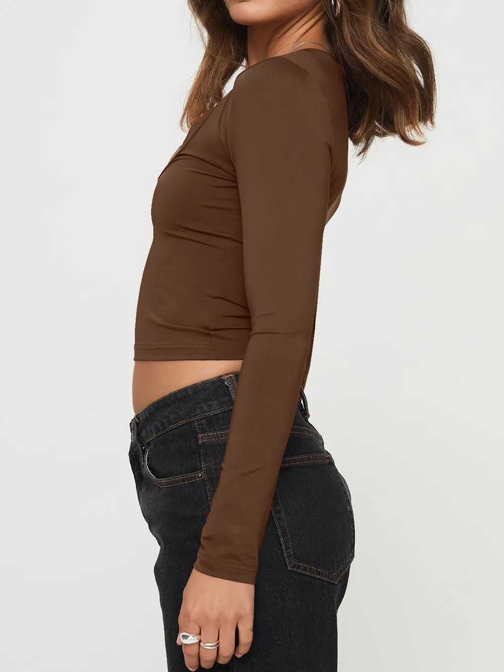 Scoop Neck Long Sleeve Cropped T-Shirt, image 16