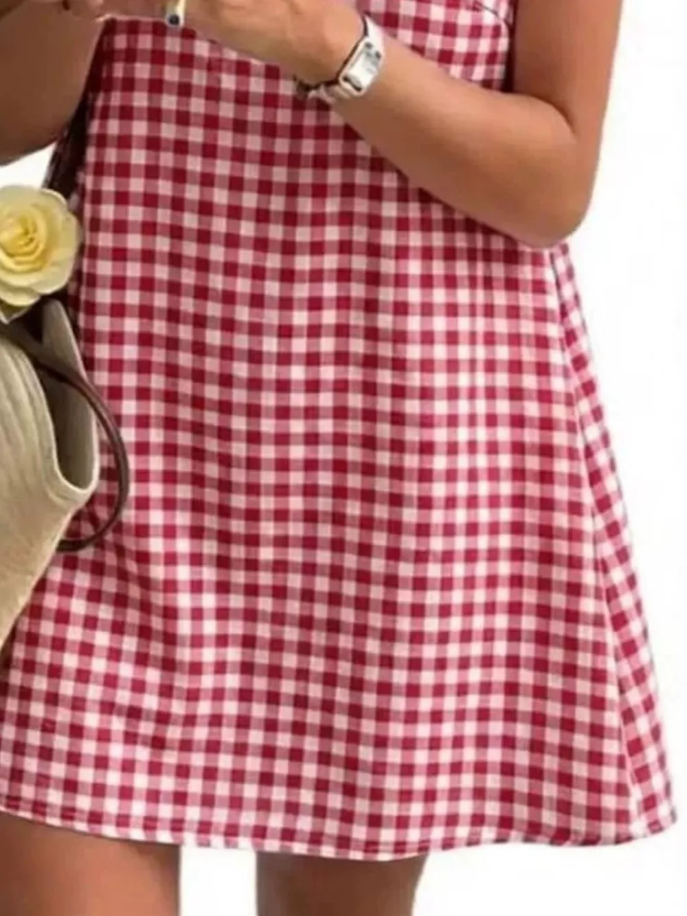 Gingham Sleeveless A-Line Mini Dress, image 3