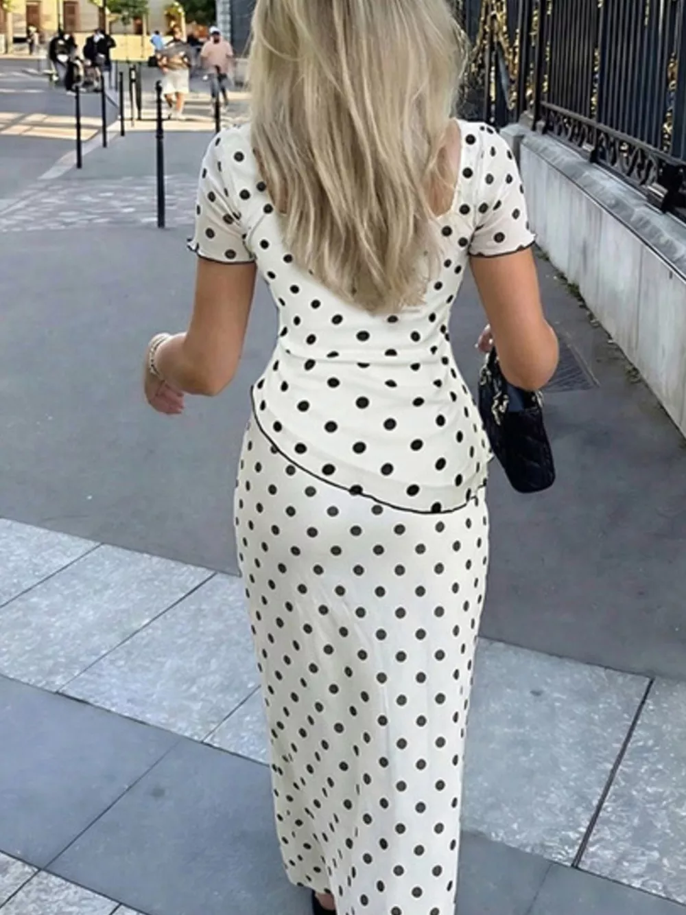 Polka Dot Square Neck Top and Skirt Set, image 4