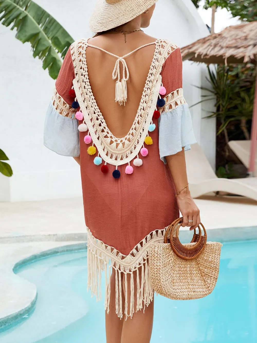 Backless Tassel Hem V-Neck Cover-Up, image 5