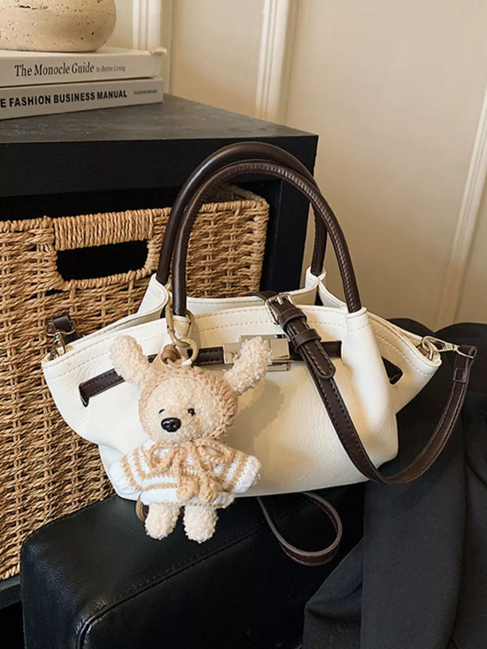 Buckle Decor Crossbody Bag with Bear Charm, image 3