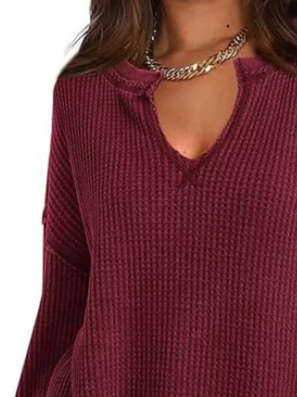 Waffle Knit Long Sleeve Sweatshirt, image 10