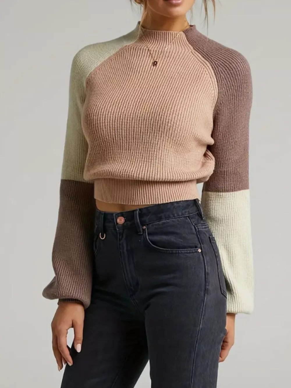Color Block Mock Neck Sweater, image 7