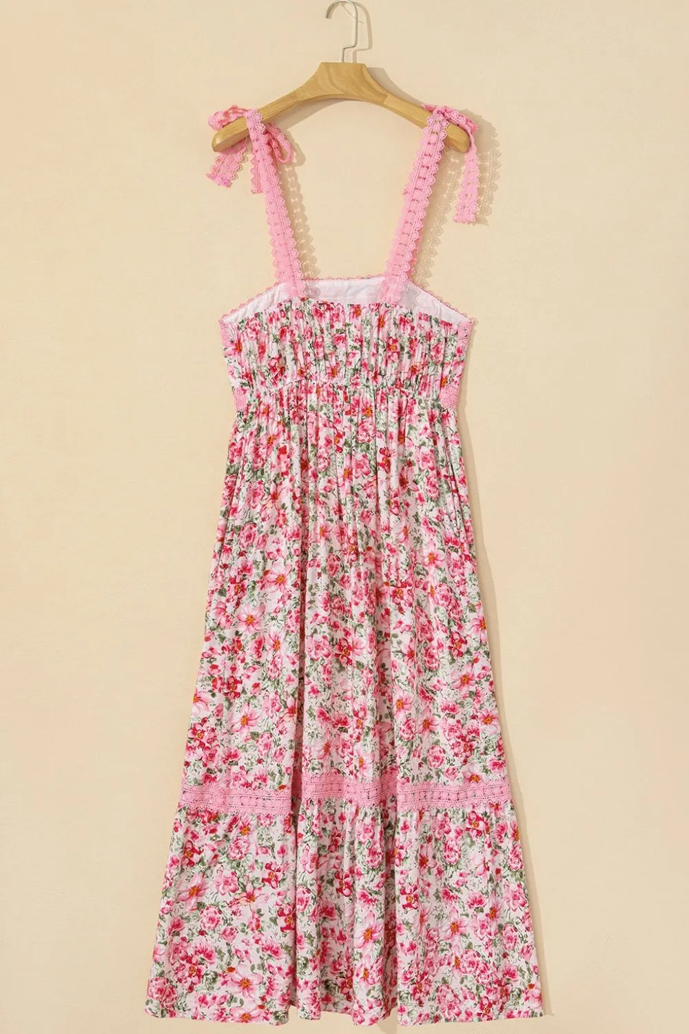 Floral Lace Tied Strap Square Neck Dress with Pockets, image 7