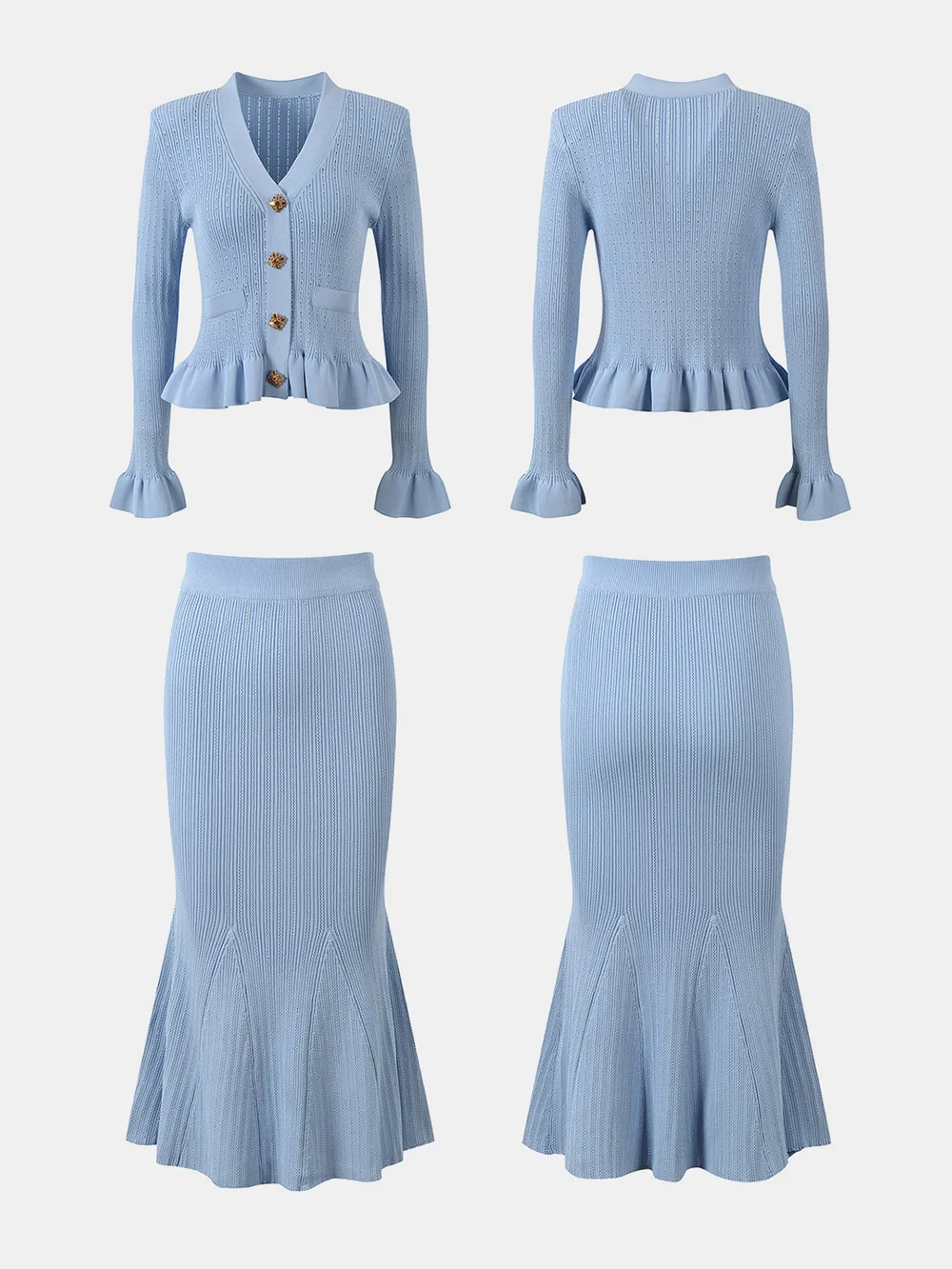 Ruffled V-Neck Top and Midi Skirt Sweater Set, image 16