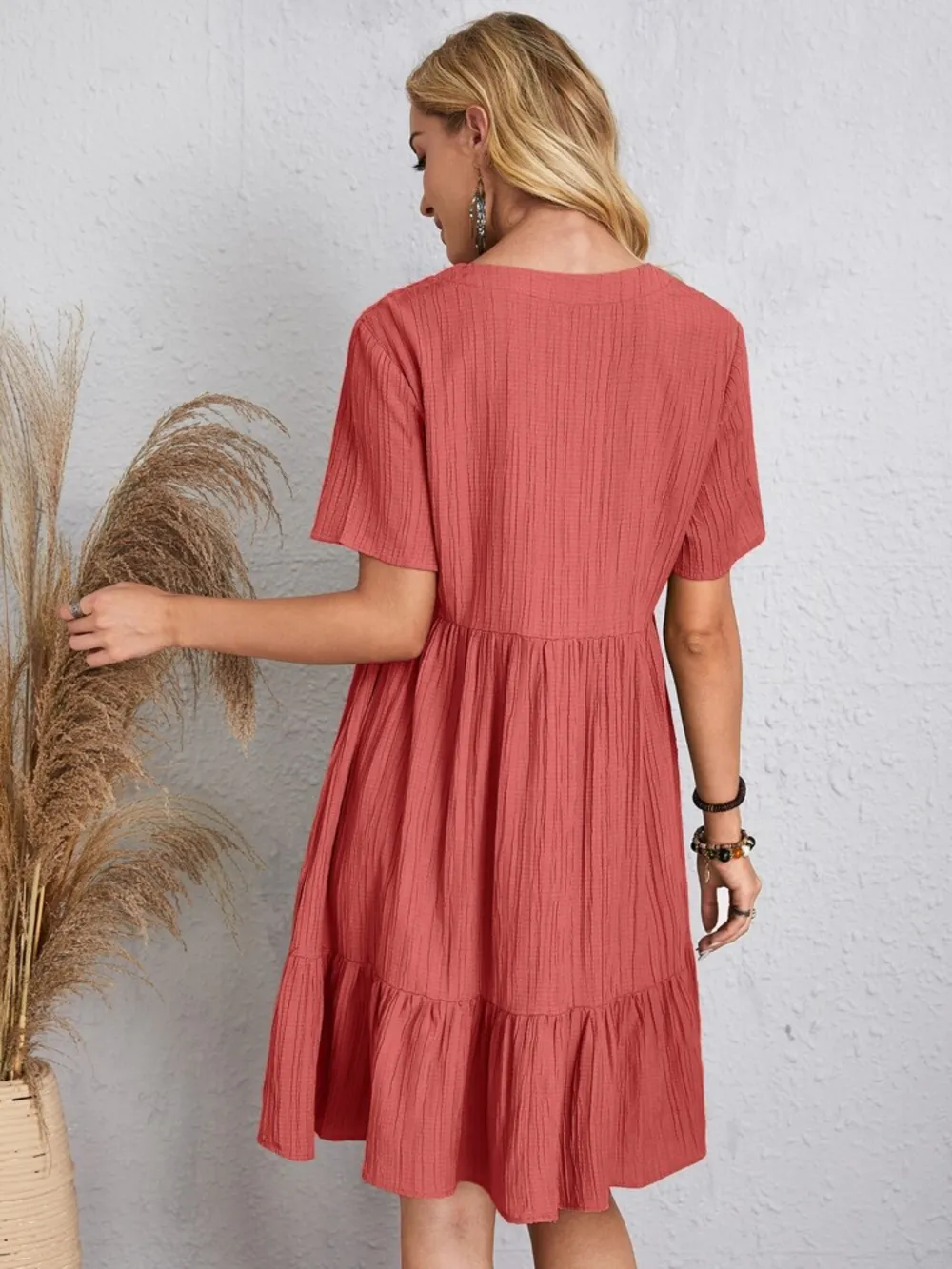 Full Size V-Neck Short Sleeve Dress, image 16