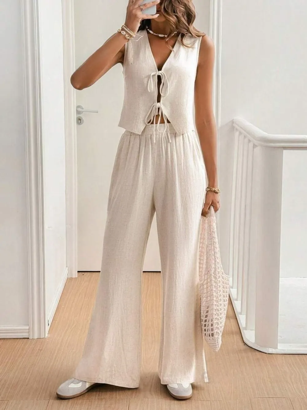 V Neck Sleeveless Top and Pants Set, image 7