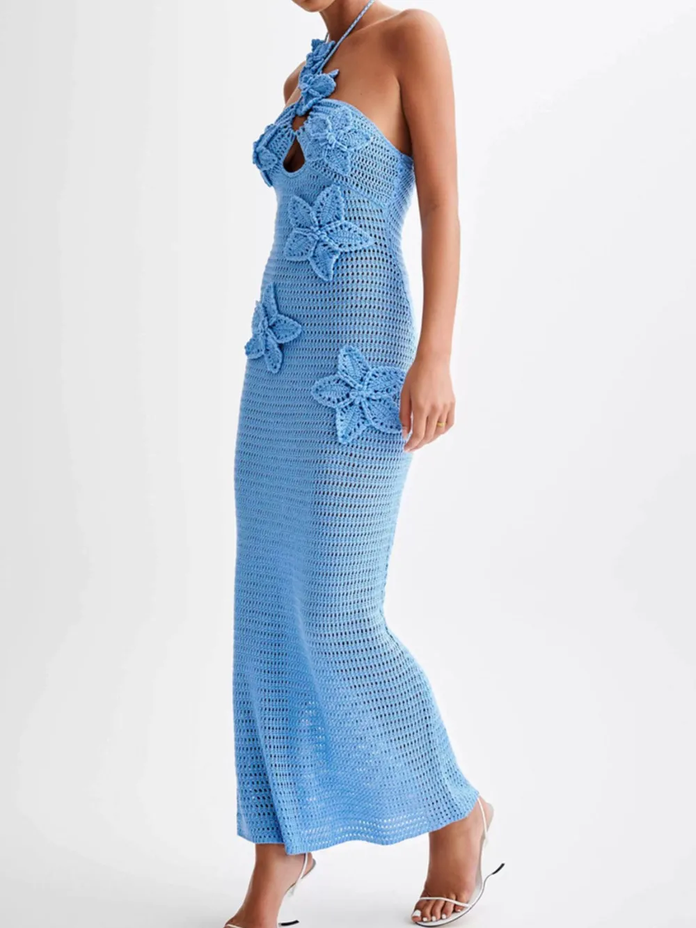 Crochet Floral Halter Knit Cover Up Dress, image 4