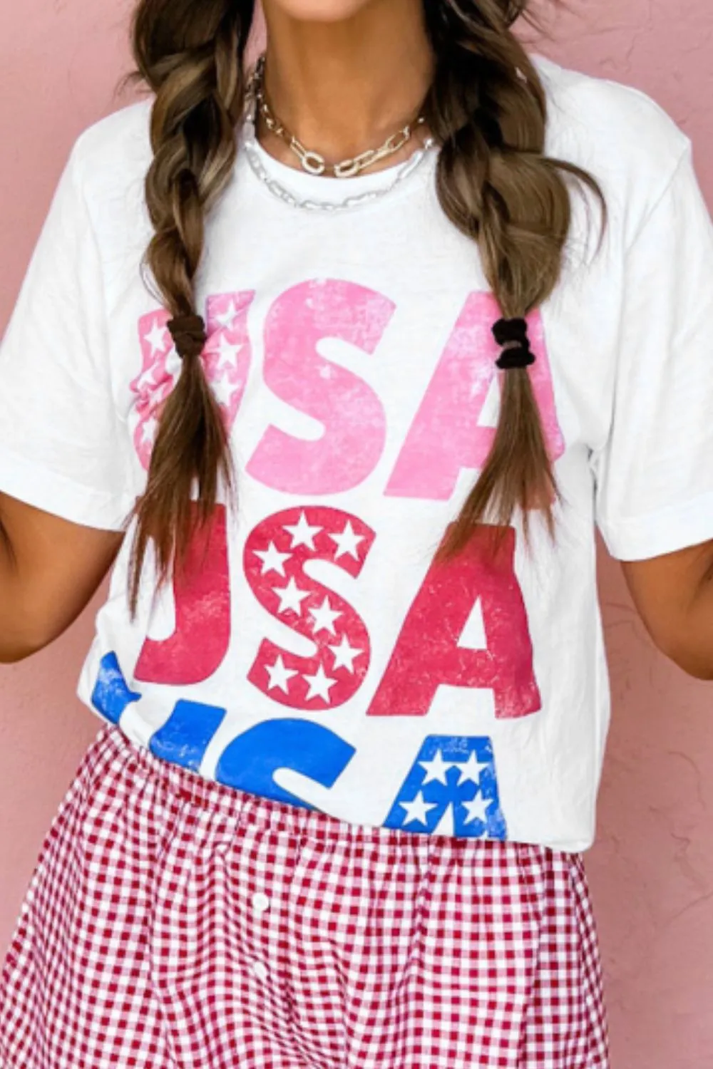 Letter Graphic Round Neck Short Sleeve T-Shirt, image 5