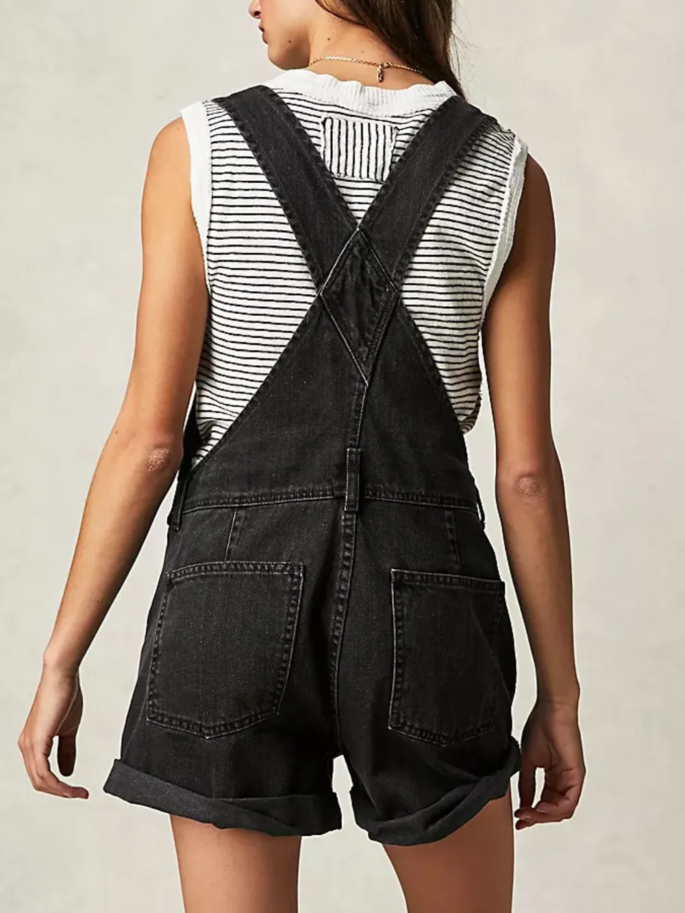 Square Neck Wide Strap Denim Overalls, image 2