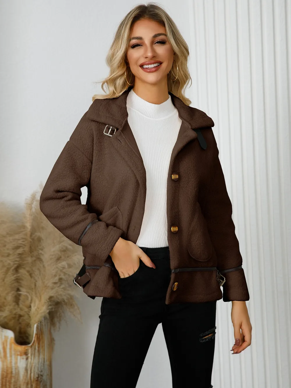 Pocketed Button Down Collared Neck Jacket, image 14