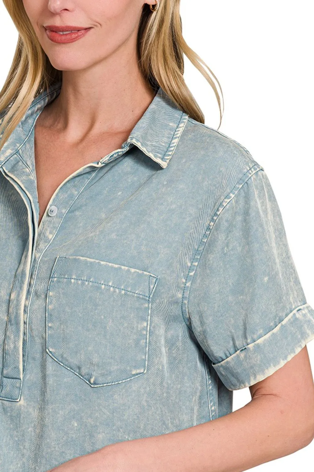 Tencel Mineral Washed Collared Shirts Dress, image 5
