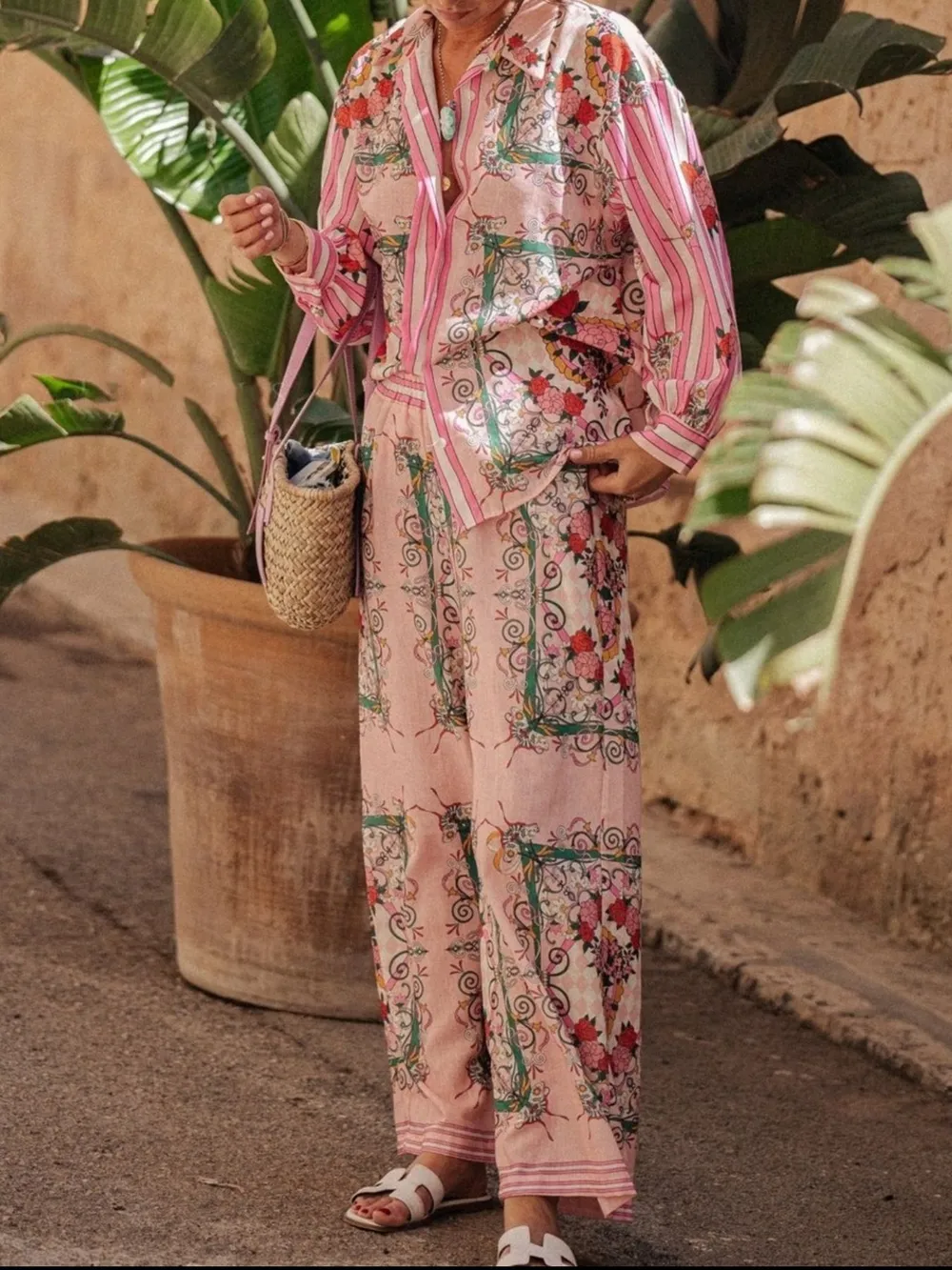Printed Button Up Shirt and Pants Set, image 3