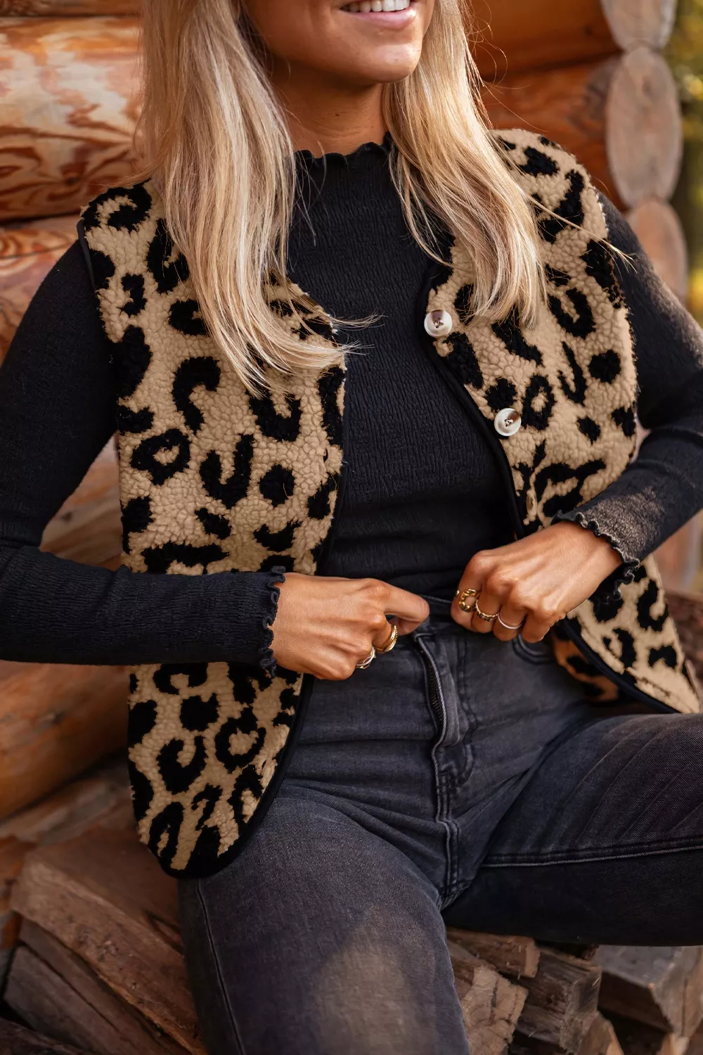 Leopard Print Sherpa Fleece Vest Coat, image 2