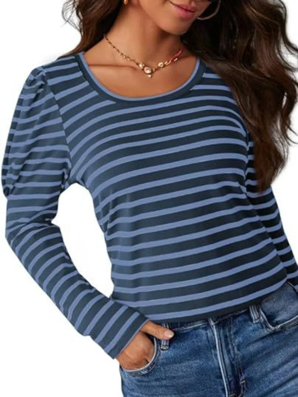 Striped Round Neck Long Sleeve T-Shirt, image 22