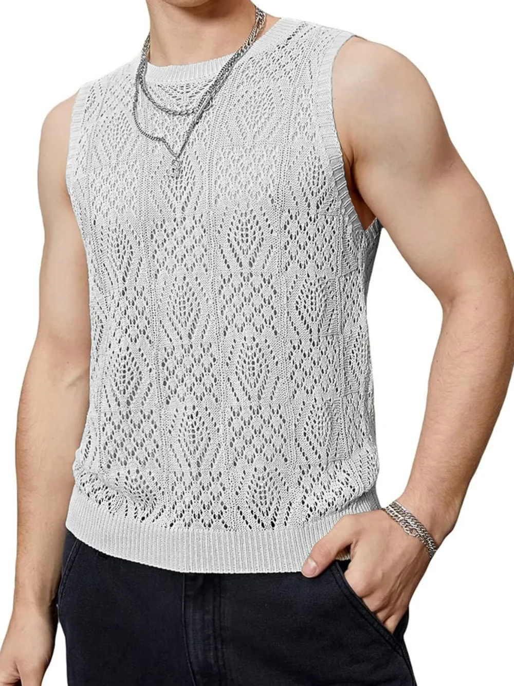 Men's Openwork Round Neck Tank, image 8