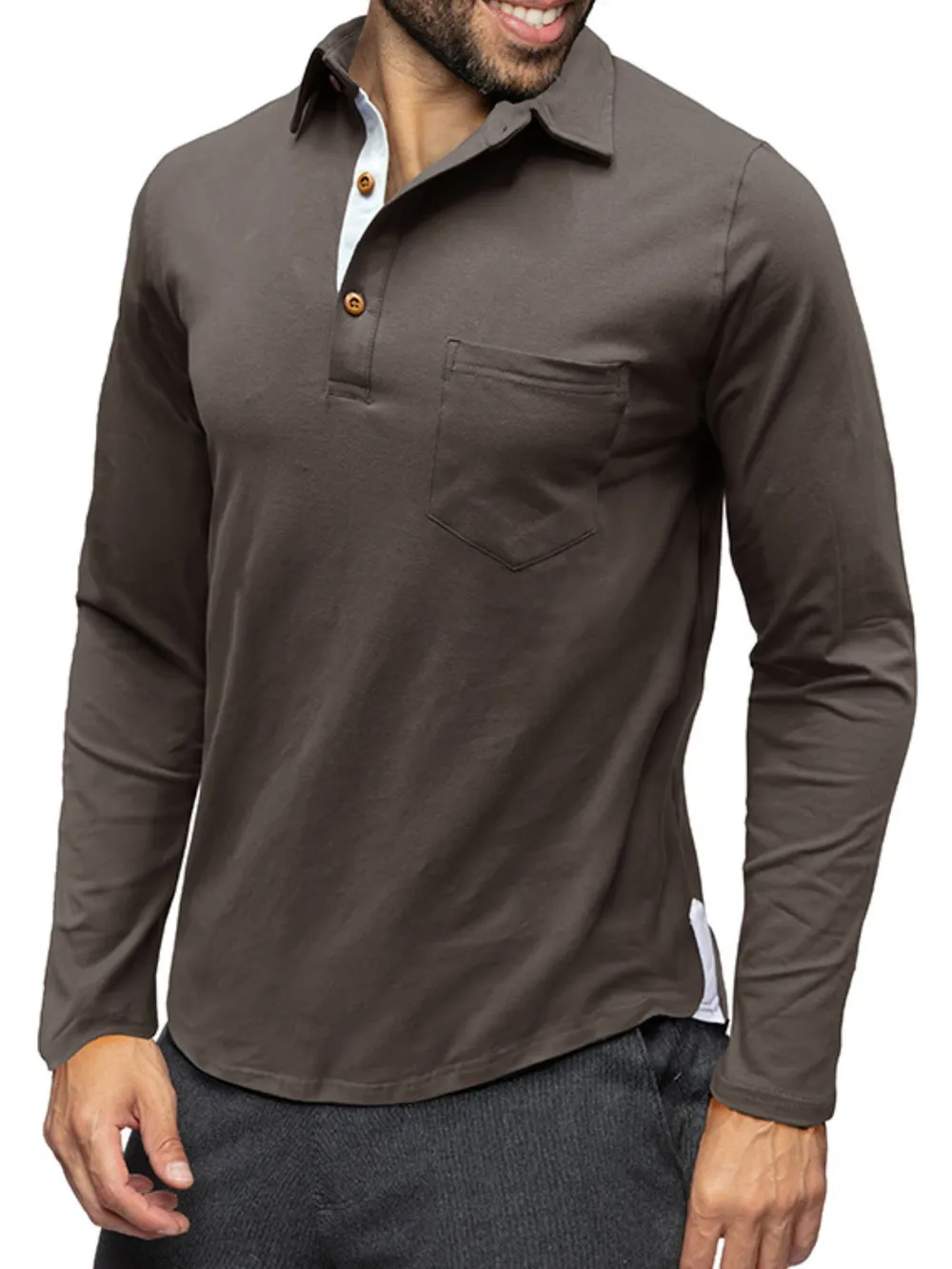 Men's Long Sleeve Polo Shirt with Chest Pocket, image 9
