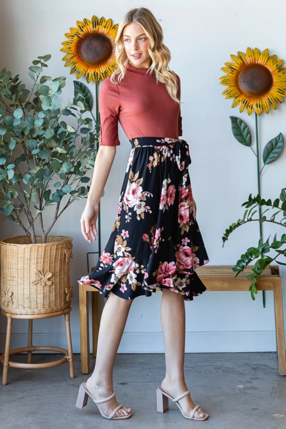 Floral Wrap Ruffle Hem Dress, image 2