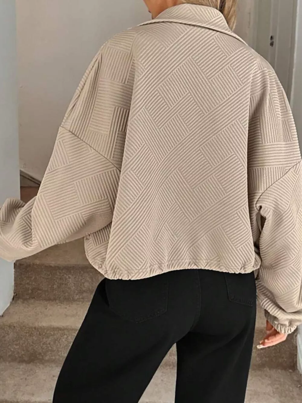 Textured Zip-Up Drawstring Hem Jacket, image 6