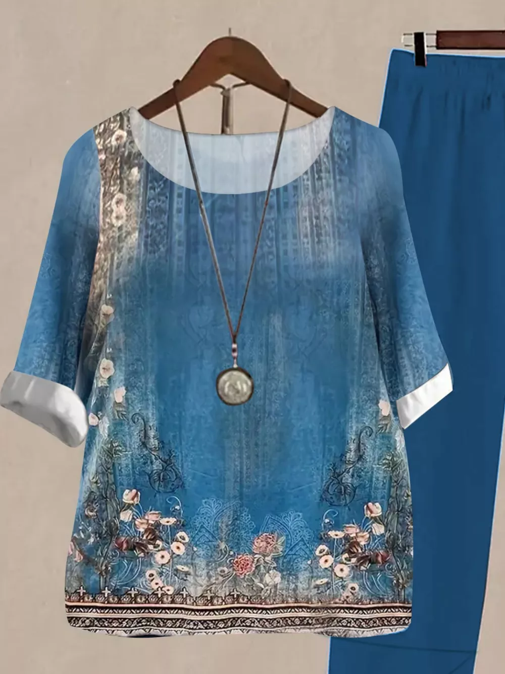 Printed Half Sleeve Top and Pants Set, image 11