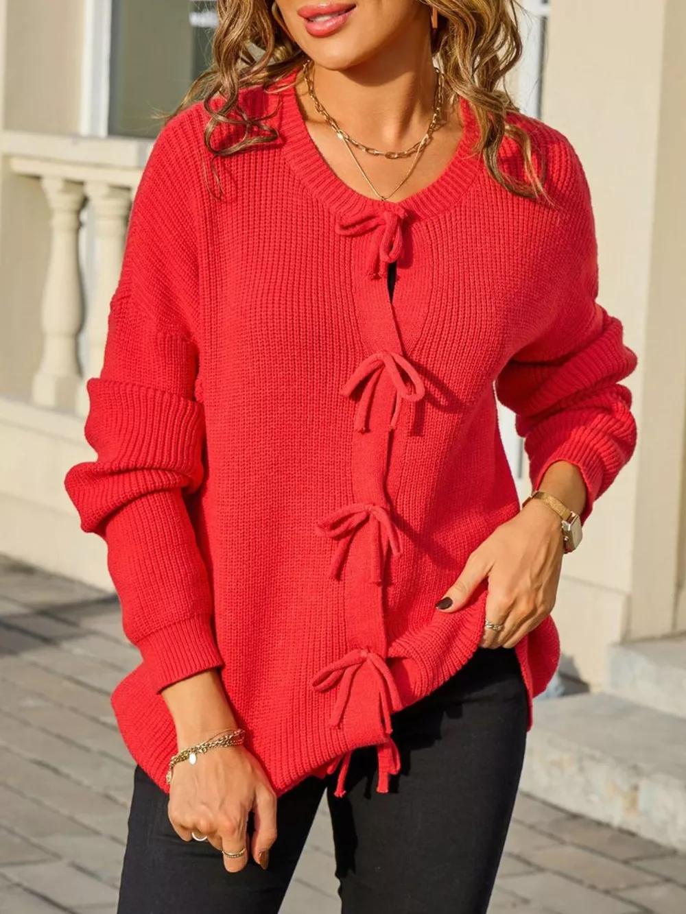 Ribbed Knit Bow-Tie Cardigan, image 16