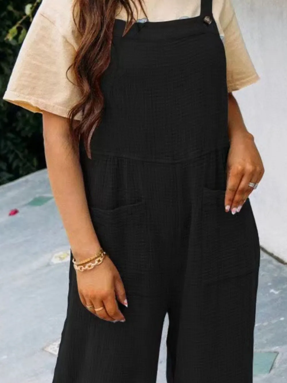Full Size Casual Wide Leg Textured Overalls Plus Size, image 2