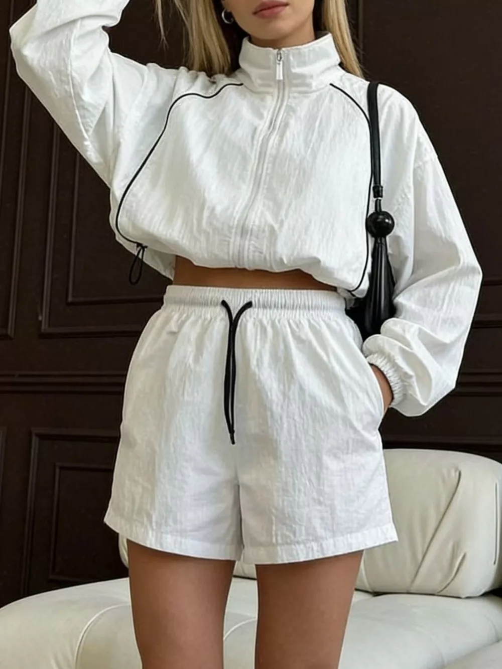 Zip Up Long Sleeve Outerwear and Shorts Set, image 3