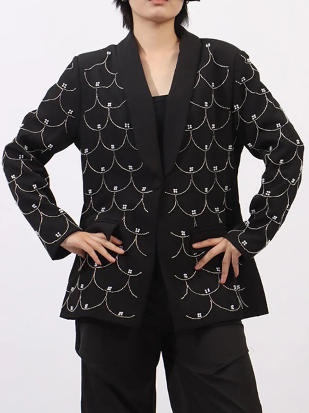 Pearl Detail Long Sleeve Blazer, image 2