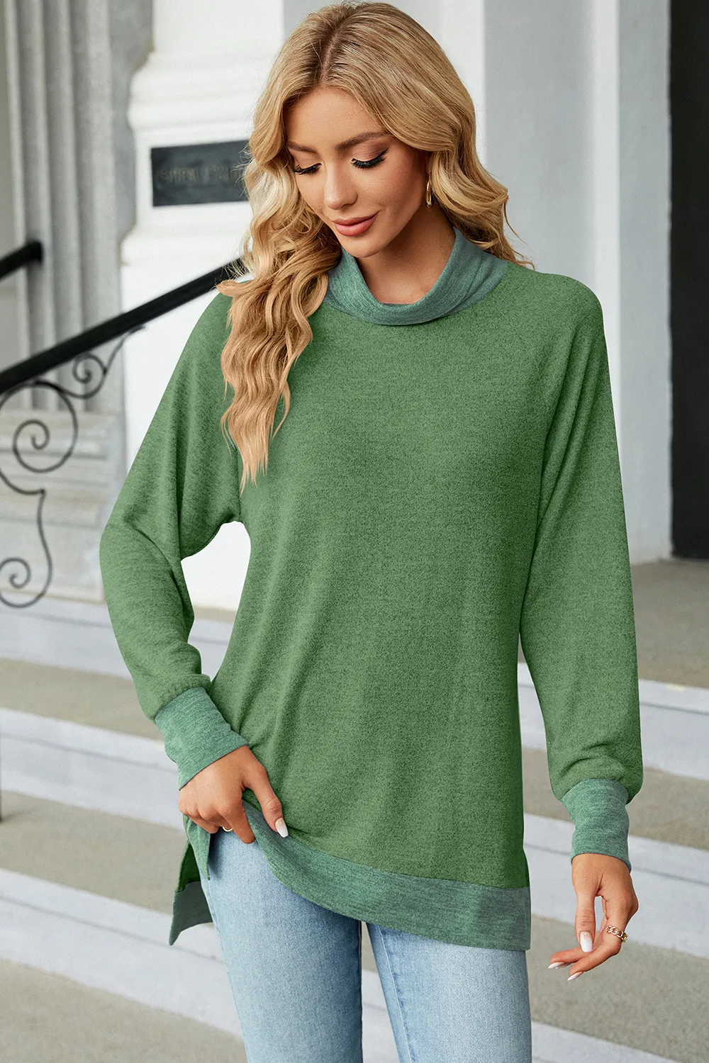 Slit Mock Neck Long Sleeve T-Shirt, image 19