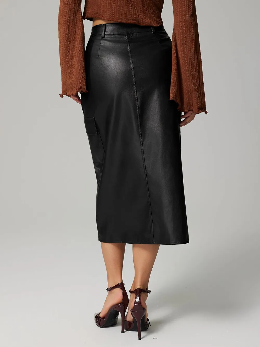 Slit Midi Skirt with Pockets, image 4