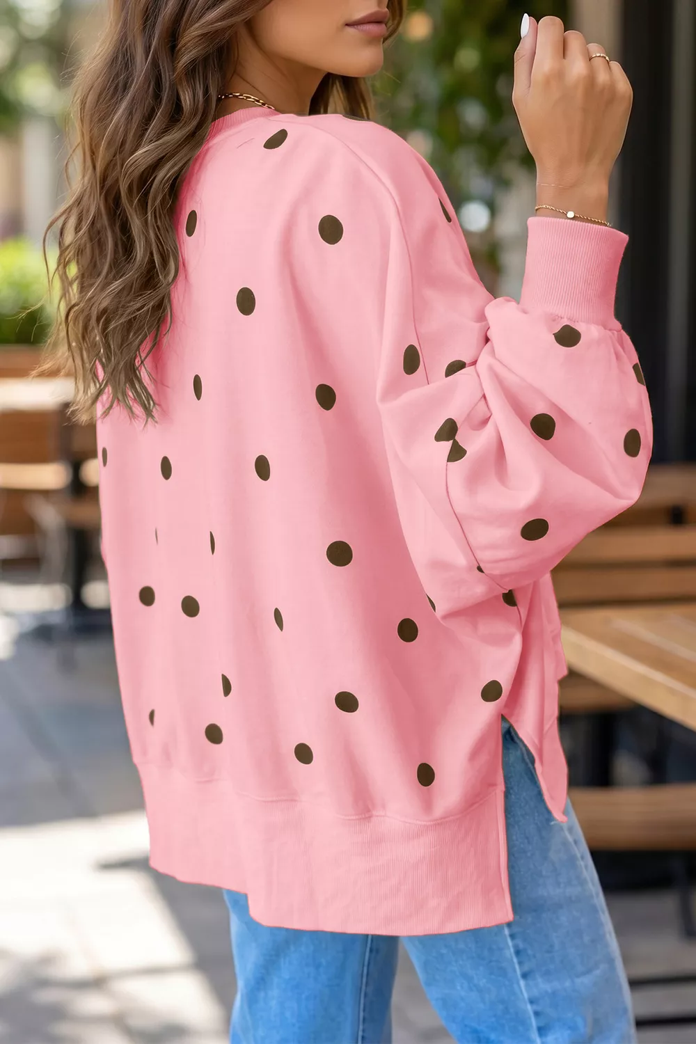 Side Slit Polka Dot Oversized Sweatshirt, image 8