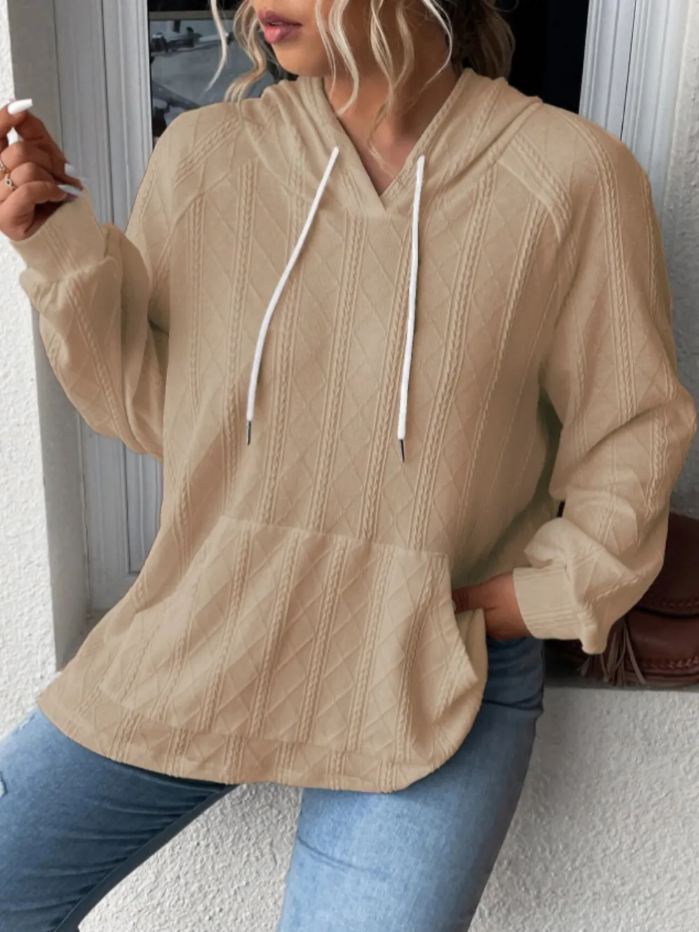 Full Size Drawstring Long Sleeve Hoodie, image 2