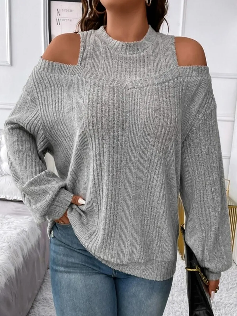 Round Neck Cold Shoulder Sweater, image 7