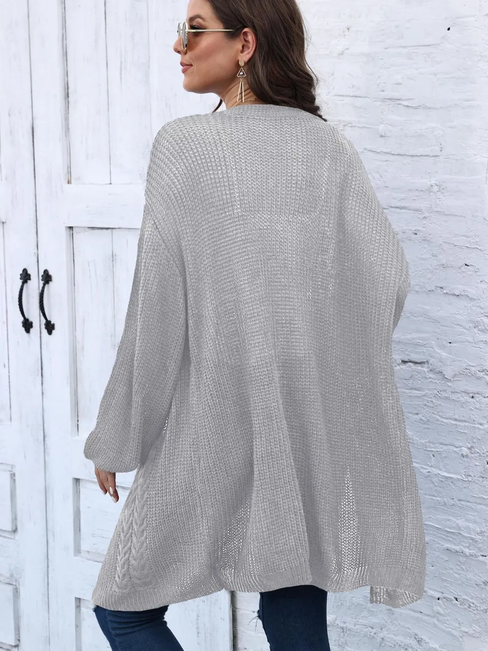 Cable-Knit Open Front Long Sleeve Cardigan, image 10