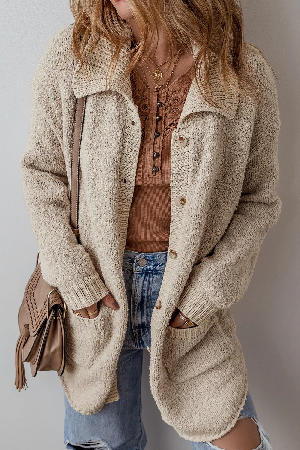Pocketed Button Up Long Sleeve Cardigan, image 4