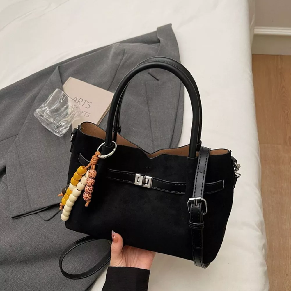 Decorative Lock Suede Handbag, image 3
