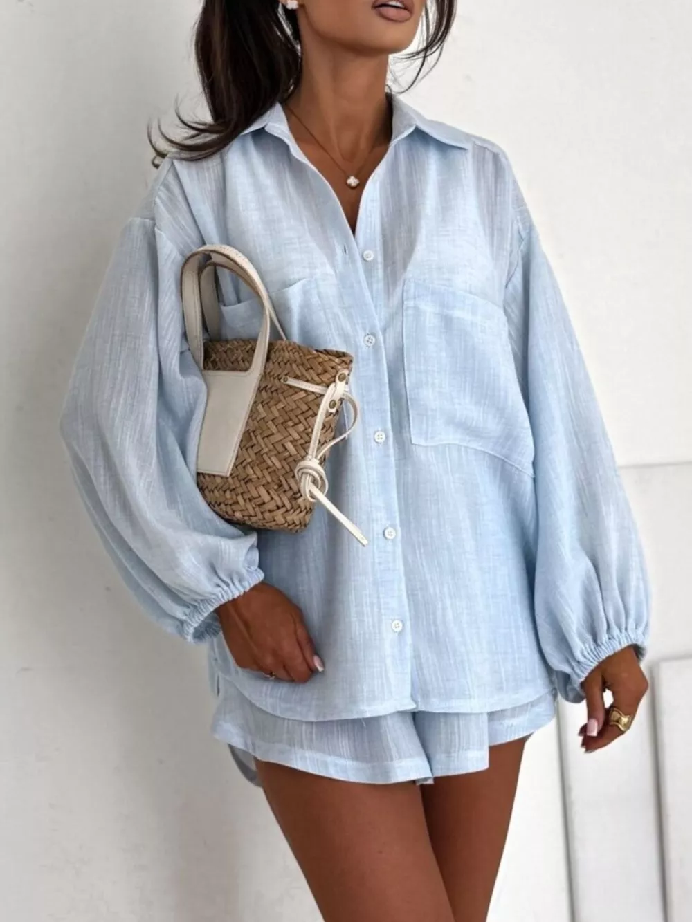 Long Sleeve Shirt and High-Waisted Shorts Set, image 4