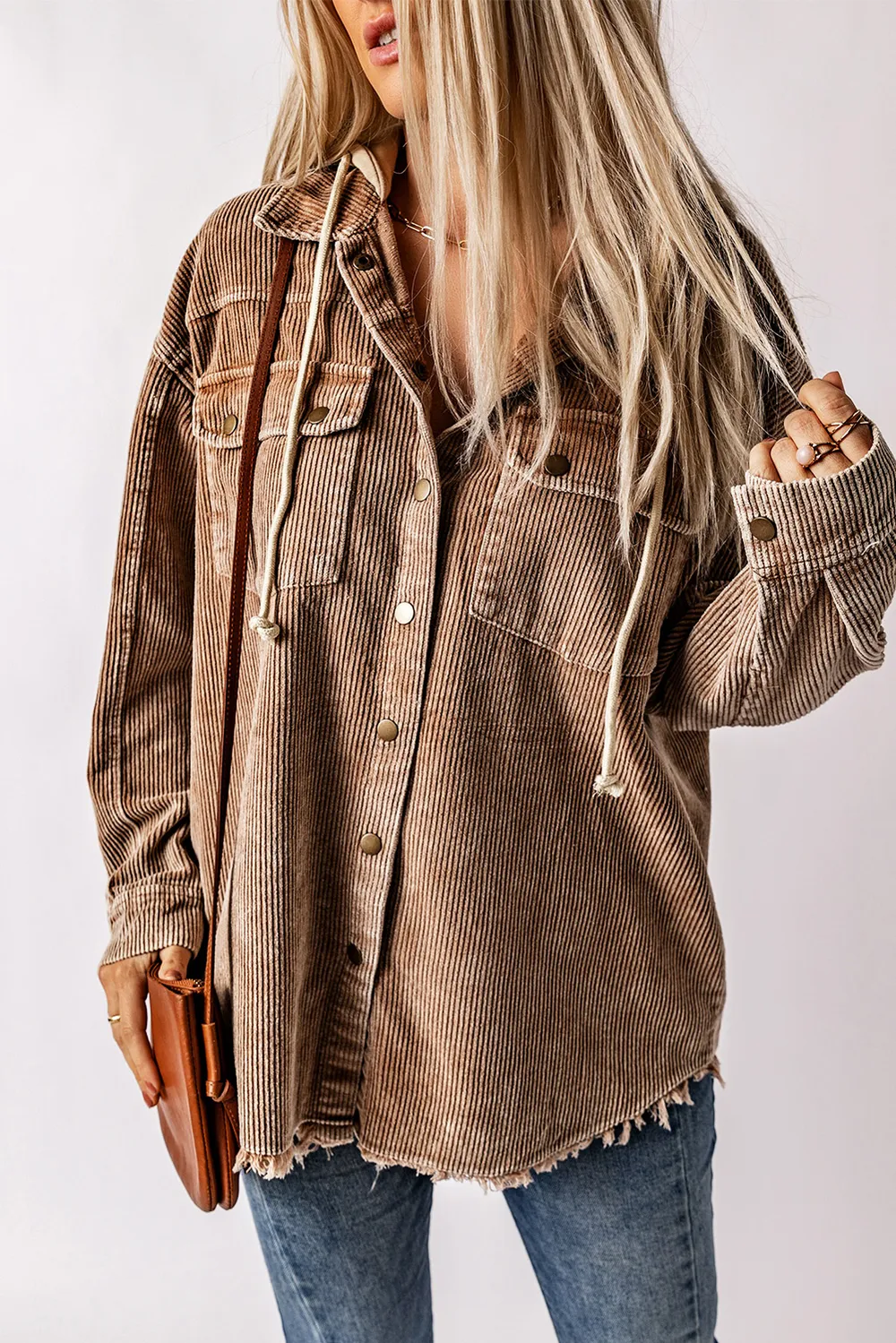 Snap Front Hooded Corduroy Shacket, image 11