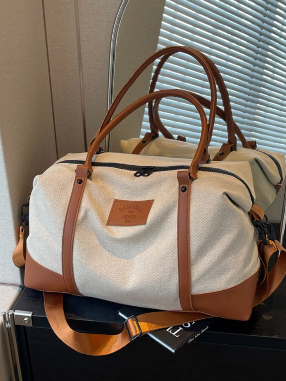Canvas Leather Trim Travel Bag, image 9