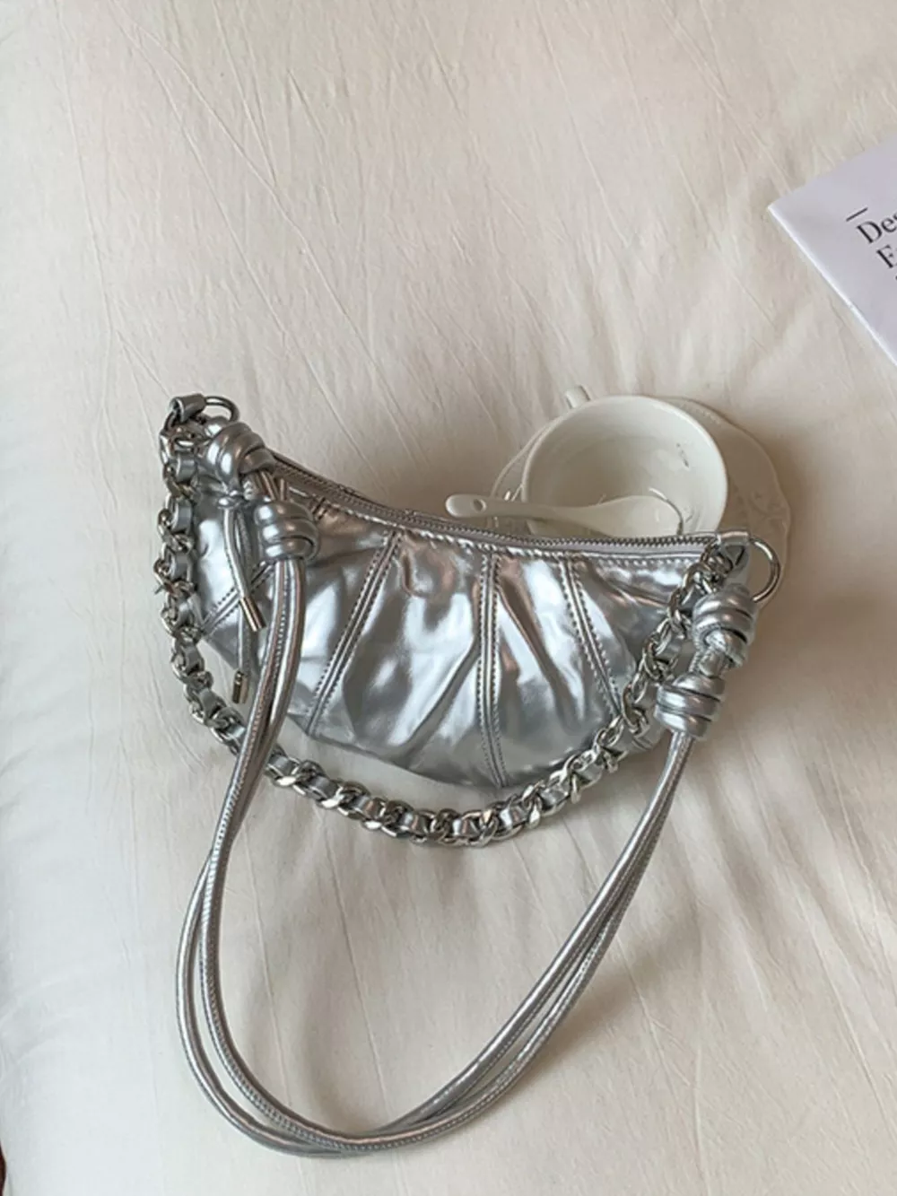 Ruched Crescent Crossbody Bag, image 8