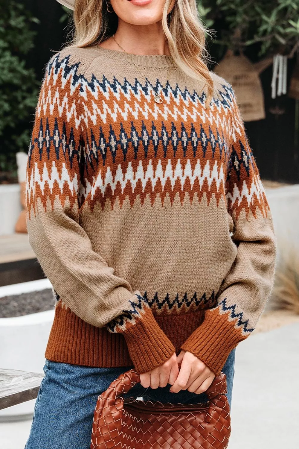 Geometric Pattern Long Sleeve Sweater, image 5