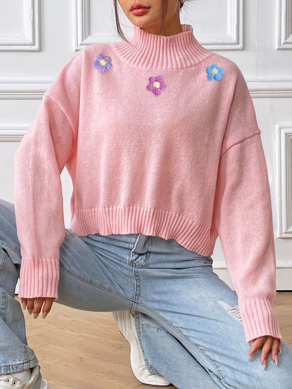 Flower Turtleneck Long Sleeve Sweater, image 10